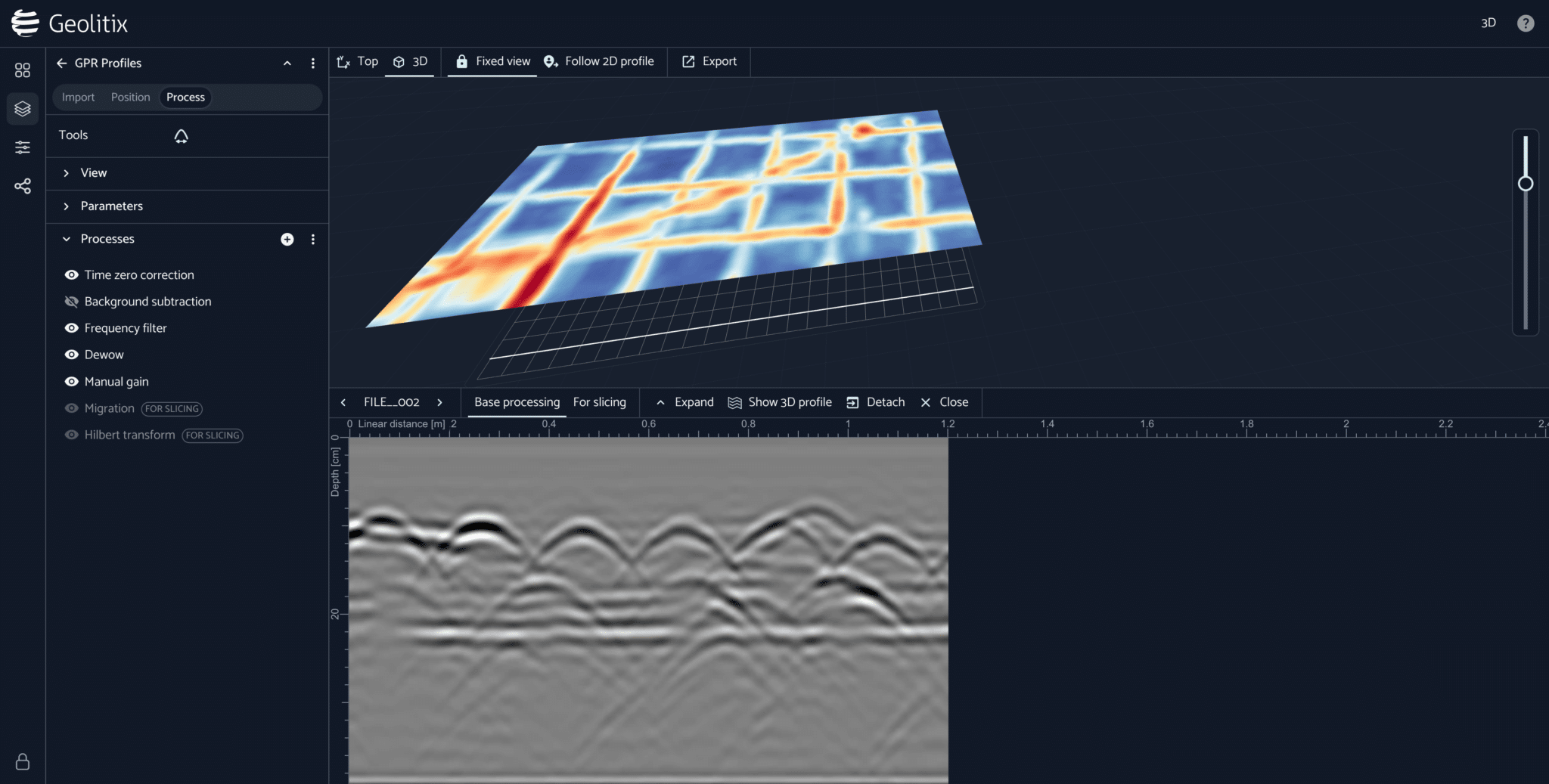 Traitement de données géoradar béton avec le logiciel GEOLITIX